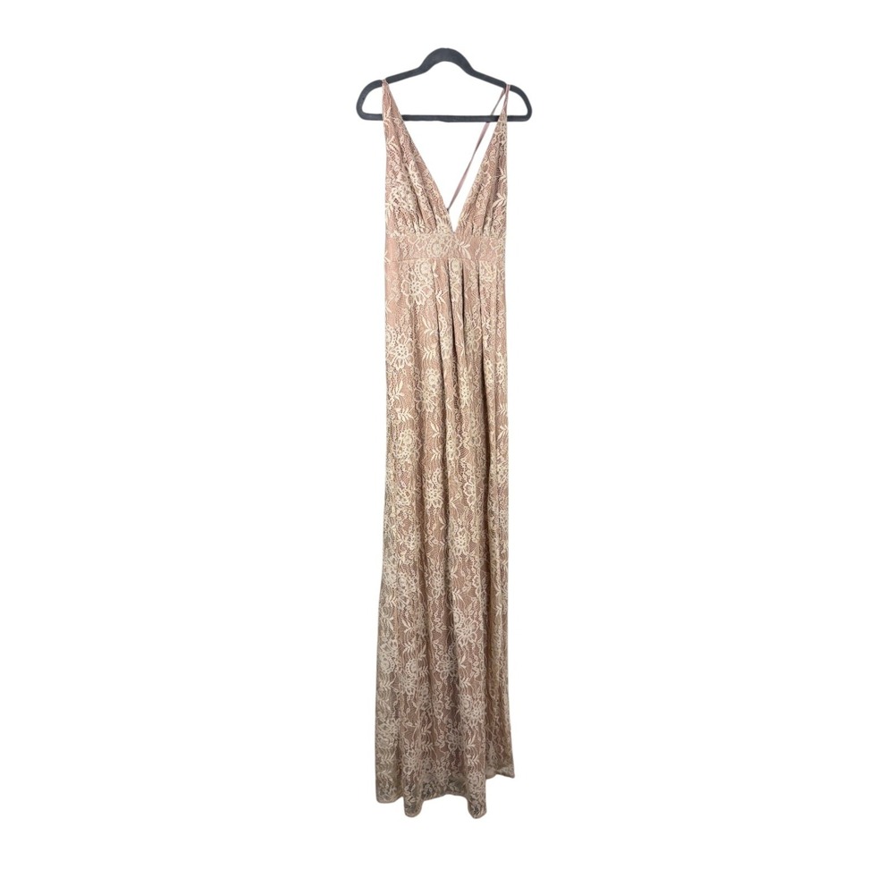 Lulus Dusty Pink Lace Up Maxi Dress Floral Lace High Slit Womens Size Small Boho